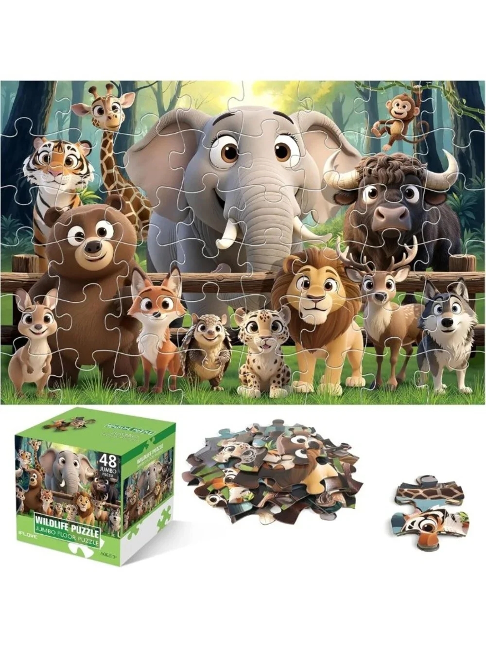 Large 48-Piece Jumbo Floor Puzzle for Kids - Educational Wildlife Jigsaw for